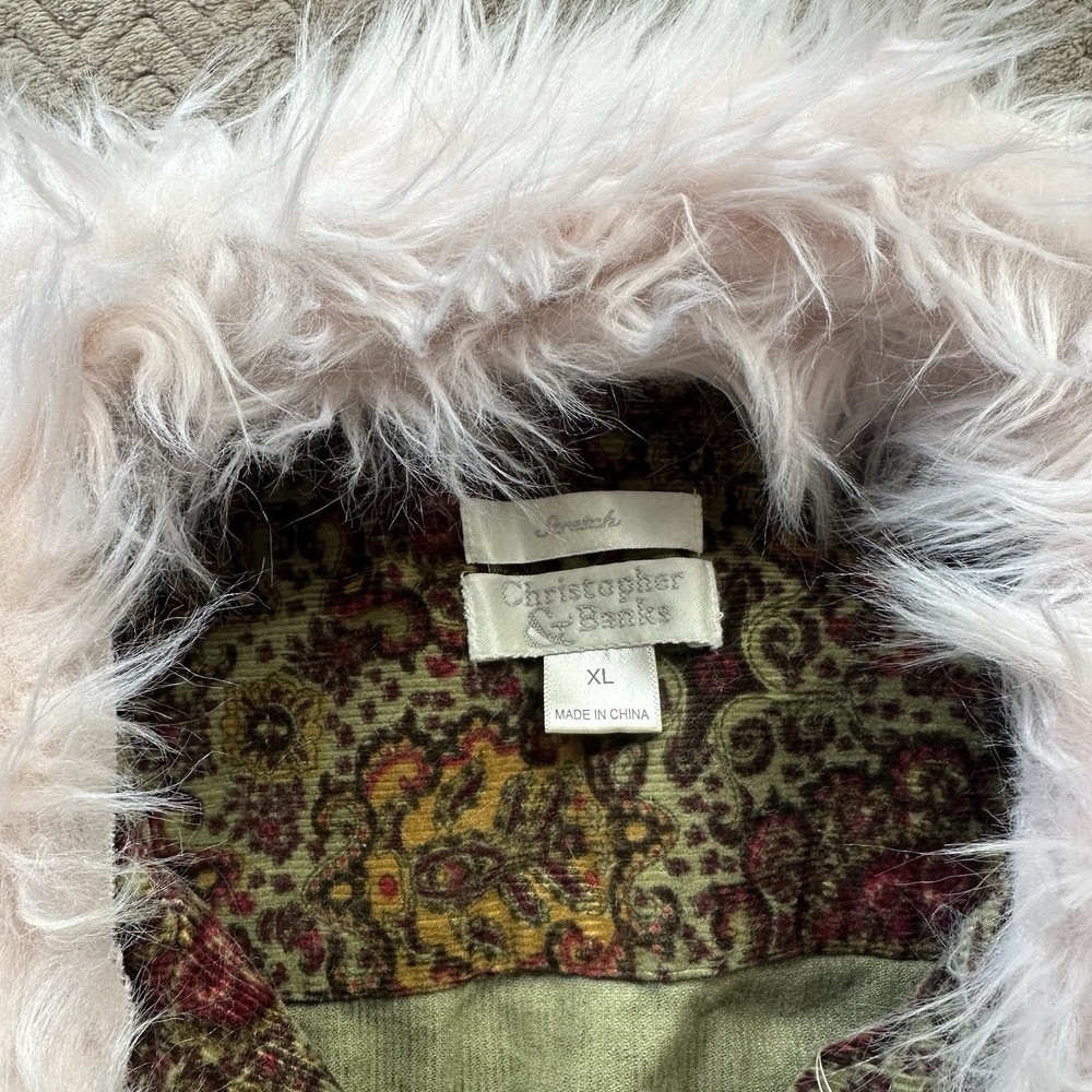 Christopher & Banks Women's Floral Corduroy 5 Button Jacket Size XL Altered* - Picture 2 of 9